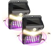 Paquete de 2 lámparas solares 3 para matar mosquitos en 1 con sensor de movimiento pir y descarga eléctrica ultravioleta