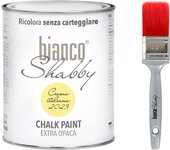 Pintura a la tiza crema italiana (2023) para muebles y paredes - pintura shabby chic vintage ultra mate (2,5 litro) + pincel profesional (50 mm)