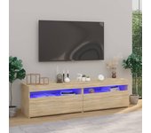 2 piezas muebles de tv | mueble de salón | mesa de tv con luces led roble sonoma 75x35x40 cm cfw23571