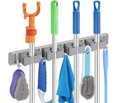 Soporte de pared para escoba de aluminio con cuatro ganchos, soporte para escoba, colgador para fregona, organización de metal, 1 uds.