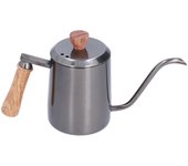 Cafetera de acero inoxidable de 600 ml con pico largo y mango de madera - gris