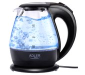 Hervidor agua eléctrico 1,5 litros jarra cristal inalámbrica retroiluminada, apagado automático, adler, negro, 2200, ad 1224