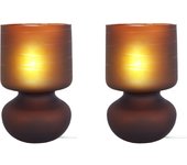 Lámpara de noche tosel katia lt2 vidrio champiñón satén, marrón d14 x h24 cm