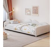 Cama tapizada para niños de 90 x 200 cm, sofá cama de tela de felpa, cama suave multifunción con respaldo y reposabrazos, color blanco.