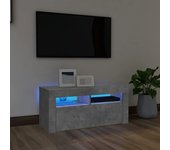 Mueble de tv | mueble de salón | mesa de tv con luces led gris hormigón 90x35x40 cm cfw43118