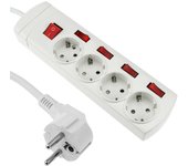 Regleta de 4 enchufes schuko blanco con cable 1,5m e interruptor individual