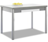 Mesa de cocina extensible 2 alas - 100x60 cm (150x60 cm) - estructura y alas color aluminio - tapa cristal color blanca