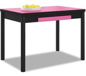 Mesa de cocina extensible 2 alas - 100x60 cm (150x60 cm) - estructura y alas color negra - tapa cristal color rosa
