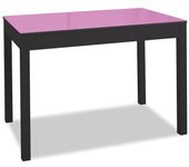 Mesa de cocina extensible de carro - 100x60 cm (150x60 cm) - estructura y extensión color negra - tapa cristal color rosa