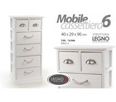 Cajonera multiusos de madera blanca con 6 cajones cm 40 x 29 x 90 h