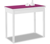 Mesa de cocina extensible de libro sin cajón - 80x40 cm (80x80 cm) - estructura y tapa interior color blanca - tapa superior cristal color berengena
