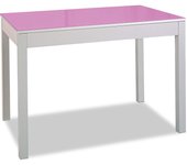 Mesa de cocina extensible de carro - 110x70 cm (170x70 cm) - estructura y extensión color aluminio - tapa cristal color fucsia