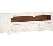 Mueble tv madera maciza de acacia 110x30x40 cm blanco