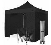 Carpa plegable 4x4 negro con laterales. aluminio 45 mm. tejido recubierto de pvc impermeable, repelente al agua de 350gm