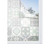 Panorama vinilo para ventanas baldosa hidráulico verde 73x200 cm - vinilos adhesivo para cristal - pegatina opaca - vinilo translúcido