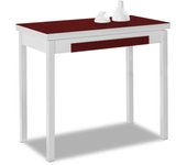 Mesa de cocina extensible de libro - 80x40 cm (80x80 cm) - estructura y tapa interior color blanca - tapa superior cristal color burdeos