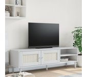 Mueble de tv | mueble de salón | mesa de tv senja aspecto ratán madera pino blanco 158x40x49cm cfw36078