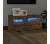Mueble de tv | mueble de salón | mesa de tv con luces led roble ahumado 90x35x40 cm cfw92708