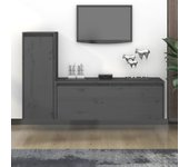 2 piezas muebles para tv | mueble de salón | mesa de tv madera maciza de pino gris cfw12478