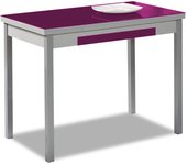Mesa de cocina extensible 2 alas - 90x50 cm (140x50 cm) - estructura y alas color aluminio - tapa cristal color berengena