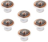 6 un. pomo tirador mueble vintage retro metal bronce pátina blanco brujula - diámetro 37mm
