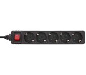Regleta inline tipo f 5 puertos con interruptor + seguro para niños negro 1.5m
