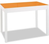 Mesa de cocina extensible 2 alas - 100x60 cm (150x60 cm) - estructura y alas color blanca - tapa cristal color naranja