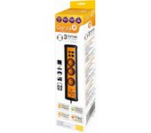 Regleta garza profesional con interruptor de color naranja para 3 tomas + 2 usb + 2 rj11 + 2 rj45 de 1.4 metros de cable