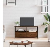 Mueble tv | mueble de salón | mesa de tv hierro y madera contrachapada roble marrón 90x33x45cm cfw42592