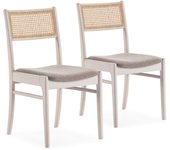 Pack 2 sillas vilma color blanco wash, madera maciza y ratán natural