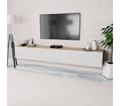 2 piezas mueble de tv | mueble de salón | mesa de tv madera ingeniería blanco brillo y roble cfw44527