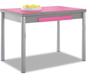 Mesa de cocina extensible 2 alas - 100x60 cm (150x60 cm) - estructura y alas color aluminio - tapa cristal color fucsia
