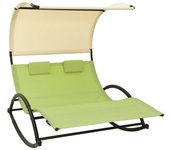 Sillón doble con dosel textilene verde y crema