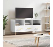 Mueble de tv | mueble de salón | mesa de tv madera contrachapada blanco brillo 102x36x50 cm cfw26817
