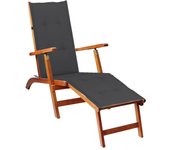 Silla de jardín con reposapiés y cojín de acacia maciza