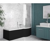 Bañera ducha con mampara de bañera - derecha - con faldón de bañera negro - 150 x 70 cm - inspiro