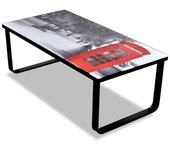 Mesa de centro con estampado de cabina telefónica tapa de cristal