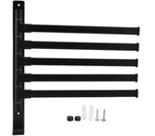 Toallero de aluminio con estante para toallas, 5 barras giratorias, duradero para baño y cocina, negro