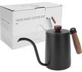 Cafetera de acero inoxidable de 600 ml con mango de madera - negra