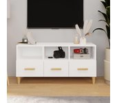 Mueble de tv | mueble de salón | mesa de tv madera contrachapada blanco brillo 102x36x50 cm cfw30422