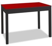 Mesa de cocina extensible de carro - 100x60 cm (150x60 cm) - estructura y extensión color negra - tapa cristal color rojo