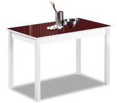 Mesa de cocina fija - 110x70 cm - estructura color blanca - tapa cristal color burdeos