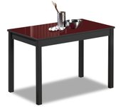 Mesa de cocina fija - 100x60 cm - estructura color negra - tapa cristal color burdeos