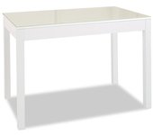 Mesa de cocina extensible de carro - 110x70 cm (170x70 cm) - estructura y extensión color blanca - tapa cristal color beig