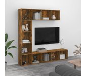 Conjunto librería/mueble tv 3 piezas roble ahumado 180x30x180 cm