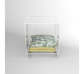 Cubo contenedor 30x30x30 cm mesa de metacrilato transparente con ruedas y tapa