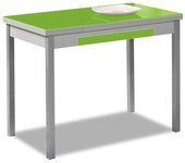 Mesa de cocina extensible 2 alas - 90x50 cm (140x50 cm) - estructura y alas color aluminio - tapa cristal color verde
