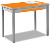 Mesa de cocina extensible 2 alas - 90x50 cm (140x50 cm) - estructura y alas color aluminio - tapa cristal color naranja