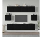 Set de 6 piezas muebles para tv | mueble de salón | mesa de tv madera contrachapada negro cfw36764