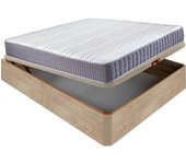 Colchón visco line 19 cm firmeza alta suavidad y económico + canapé abatible madera 3d transpirable altura 34 cm - 90x190 cm - roble